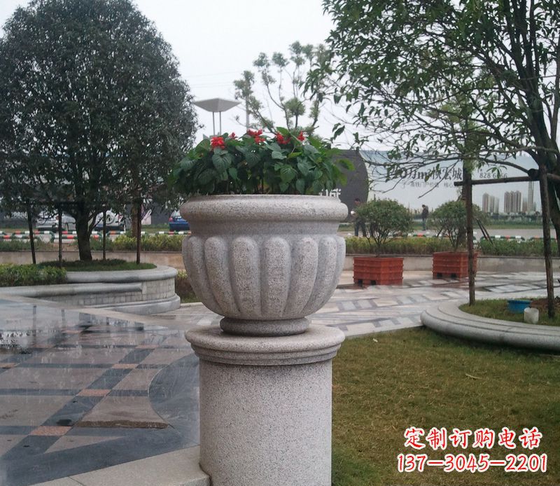 宜宾别墅景观大理石花盆石雕 (2)