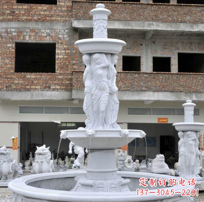 宜宾别墅景观汉白玉西方人物喷泉石雕