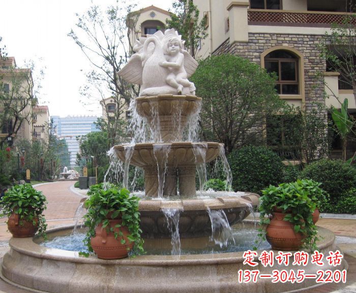 宜宾别墅景观天使喷泉石雕 (4)