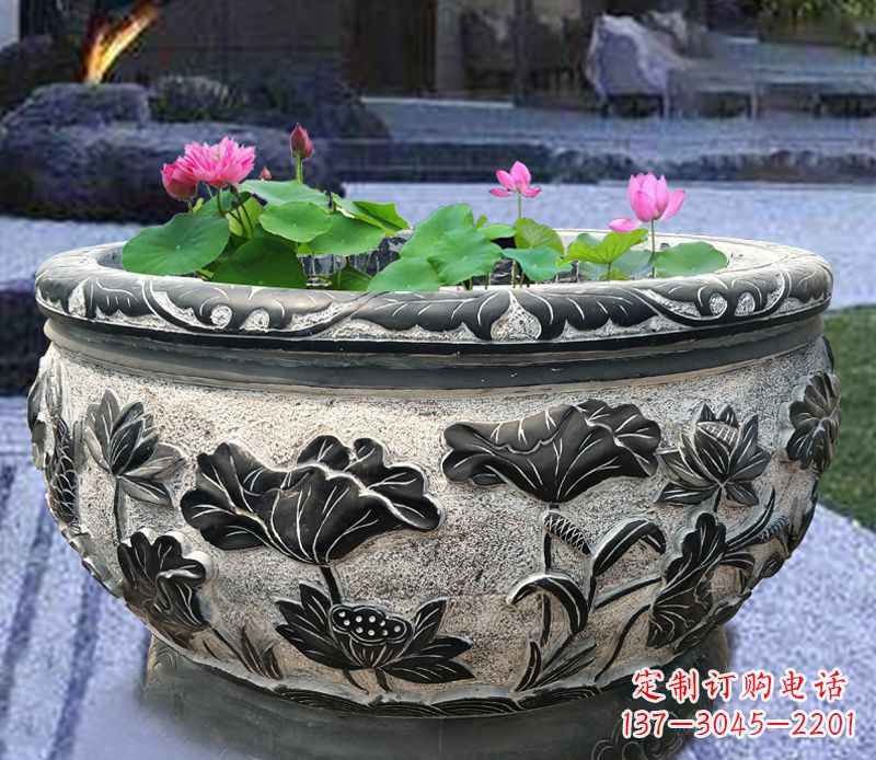 宜宾别墅庭院石雕鱼缸