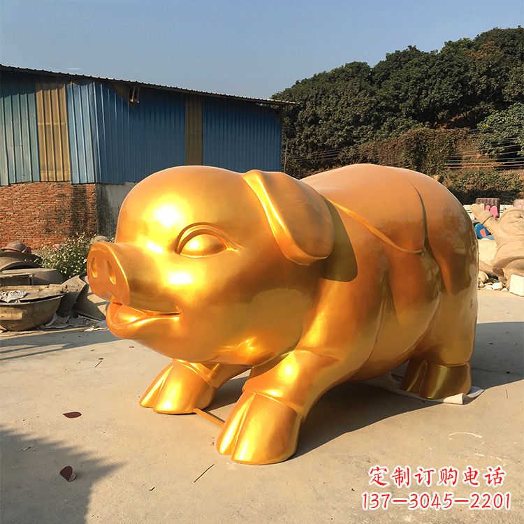 宜宾玻璃钢大型漆金猪仔雕塑-大型商场美陈动物雕塑