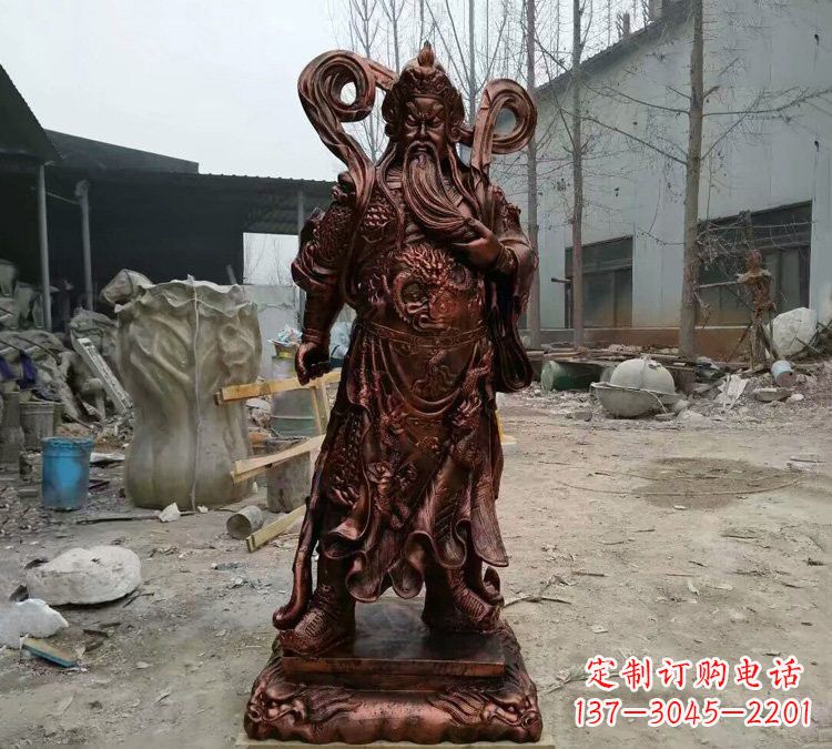 宜宾玻璃钢仿铜捋须关公雕塑