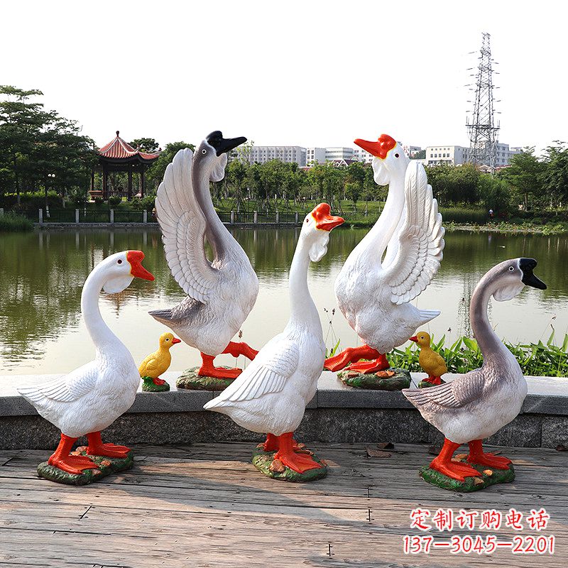 宜宾玻璃钢仿真大白鹅雕塑-公园园林水景动物摆件