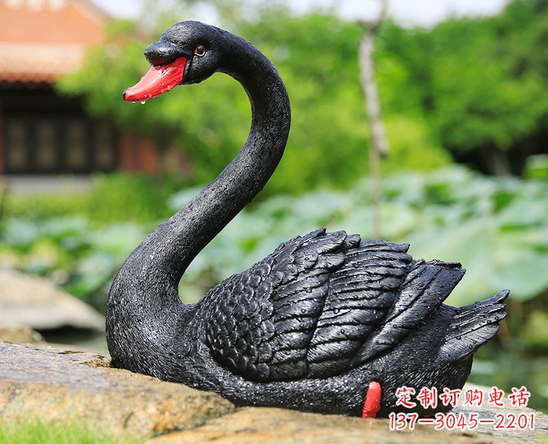 宜宾玻璃钢黑色天鹅雕塑-公园园林动物摆件