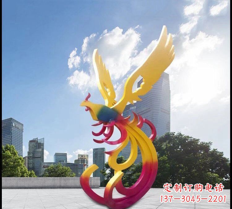 宜宾绚丽多彩的不锈钢凤凰雕塑