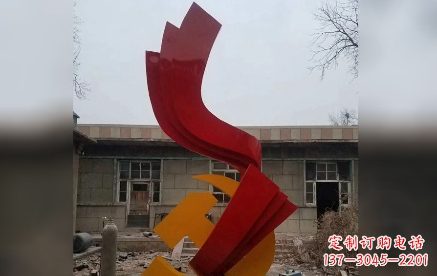 宜宾不锈钢党徽红绸雕塑