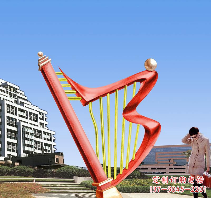 宜宾不锈钢竖琴雕塑把旋律汇聚成艺术精品
