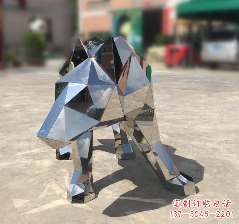 宜宾不锈钢园林动物几何狼雕塑