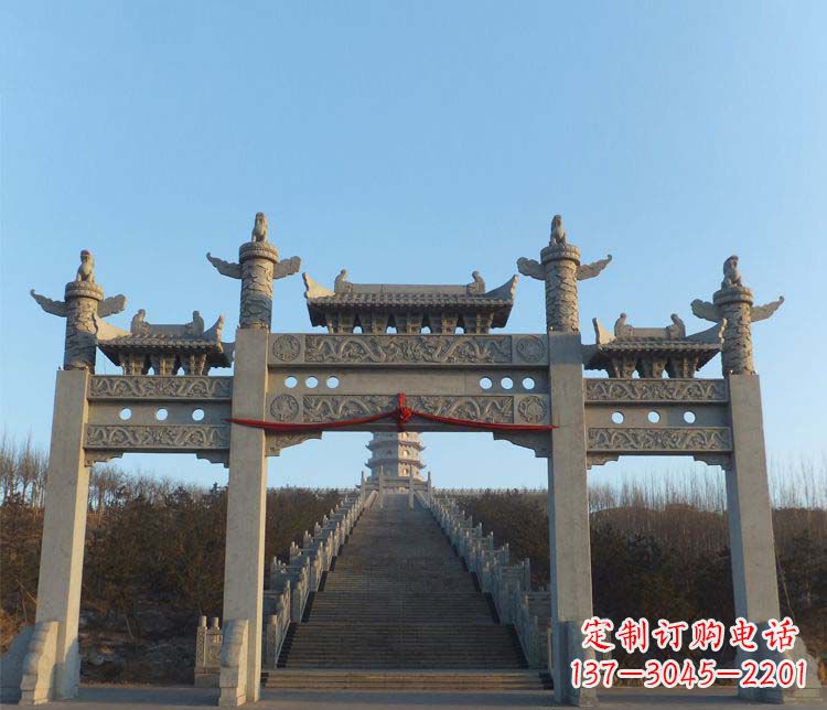 宜宾精美大理石三门牌坊雕塑
