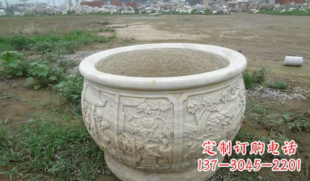 宜宾大理石鸳鸯花盆雕塑