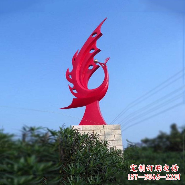 宜宾大象红色凤凰不锈钢雕塑-城市动物标识景观雕塑