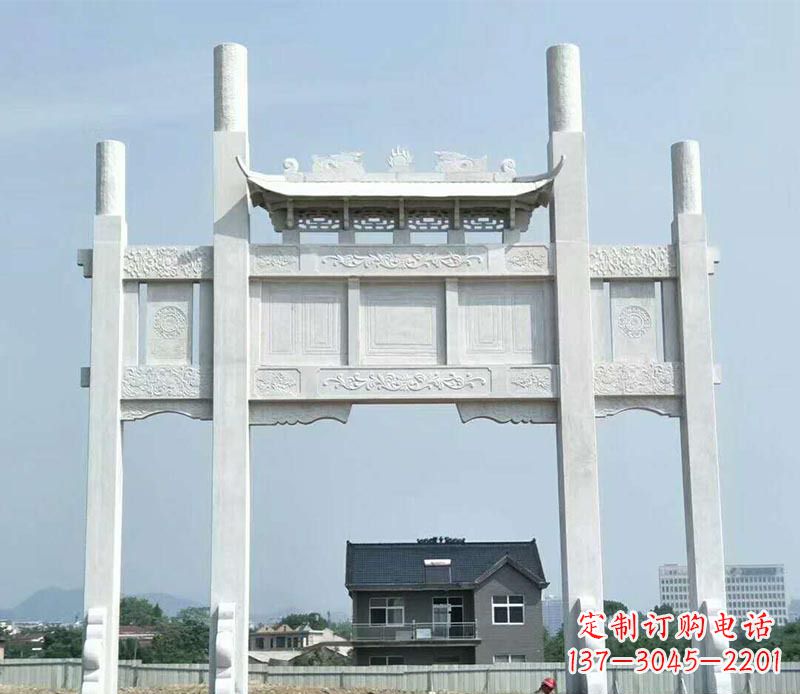 宜宾道路三门牌坊石雕 (4)