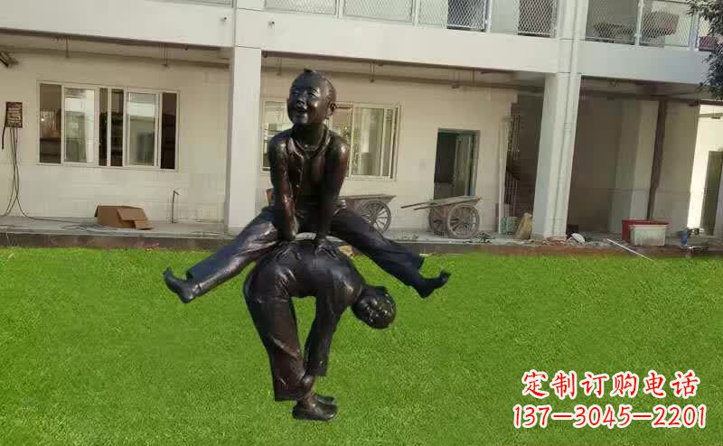 宜宾卡通青少年跳马铜雕塑