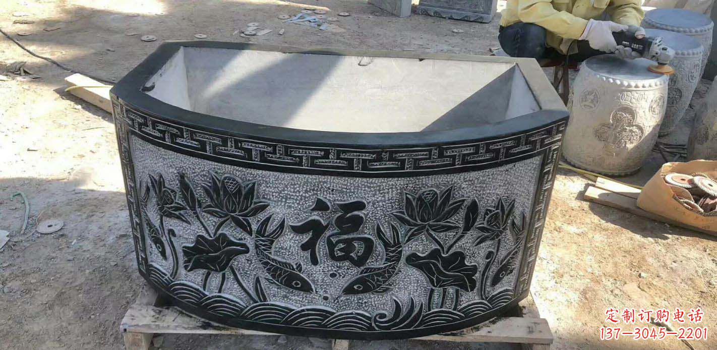 宜宾精致方口石浮雕水缸雕塑