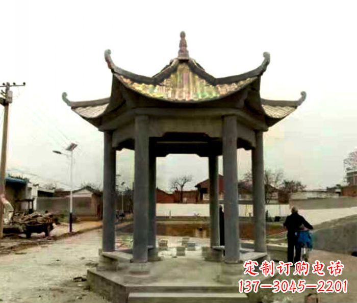 宜宾仿古六角凉亭石雕 (3)