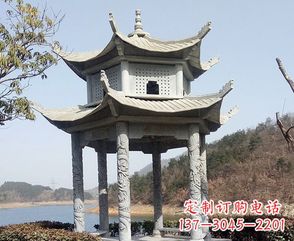 宜宾仿古六角双层凉亭石雕