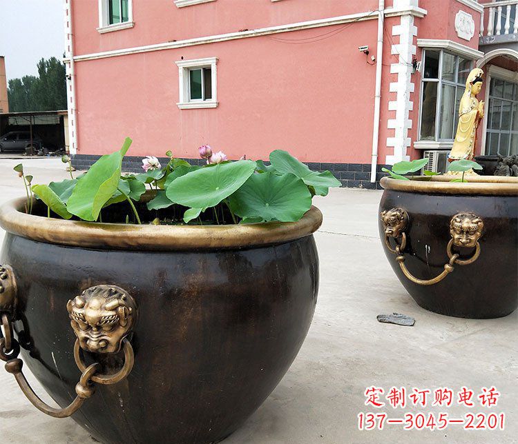 宜宾仿古狮子头水缸铜雕塑 (2)
