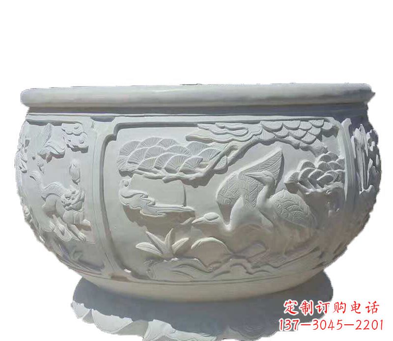 宜宾仿古鱼缸石雕花盆摆件