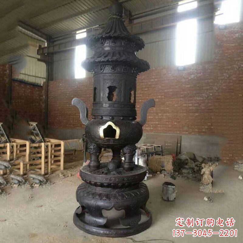 宜宾花卉盘状高层圆形铜香炉雕塑