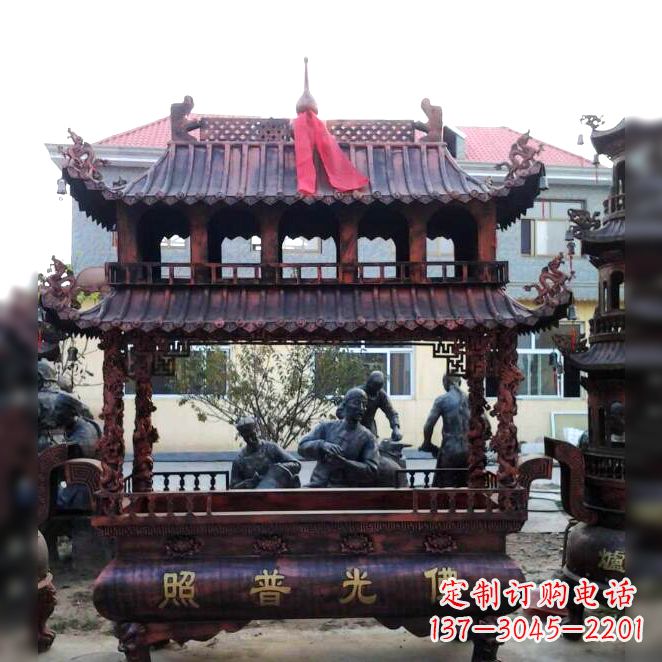 宜宾古典风格三足铜香炉定制雕塑