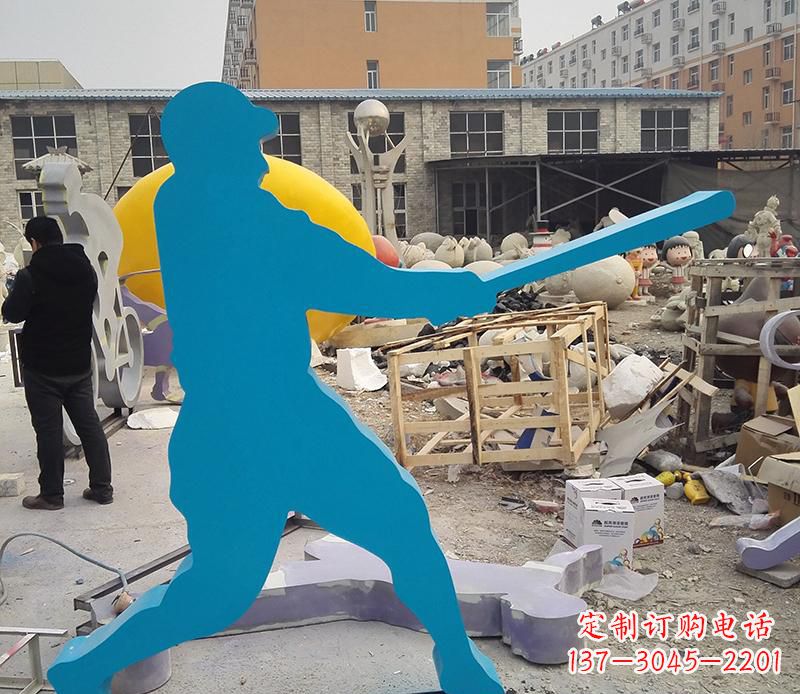 宜宾公园不锈钢打棒球雕塑2