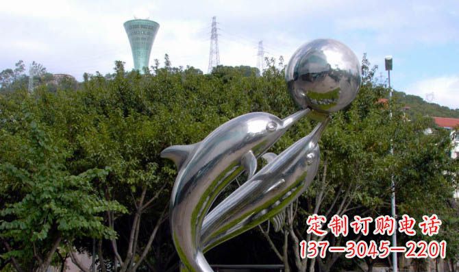 宜宾高贵静谧的不锈钢海豚顶球雕塑