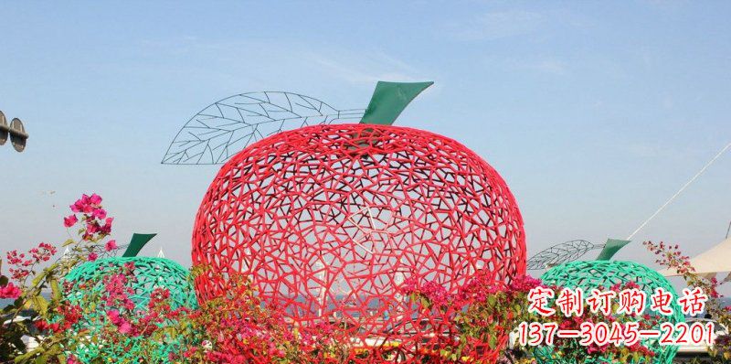 宜宾高品质镂空不锈钢苹果雕塑