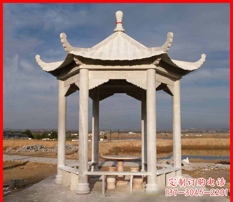 宜宾公园大理石六角石雕凉亭 (2)