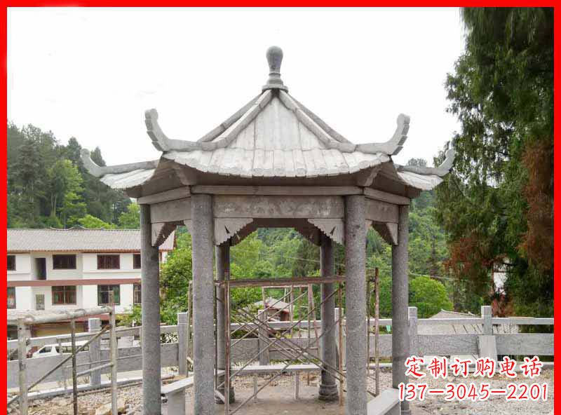 宜宾精美大理石六角石凉亭雕塑
