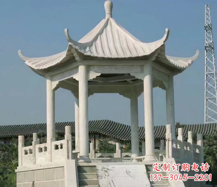 宜宾极具视觉冲击力的大理石六角石凉亭雕塑