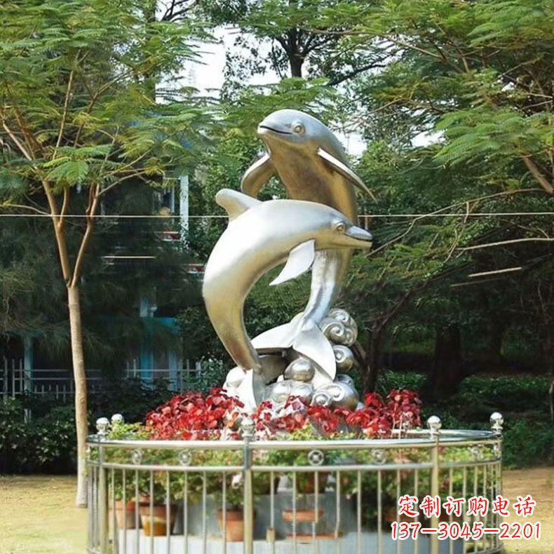 宜宾公园动物海豚不锈钢景观雕塑