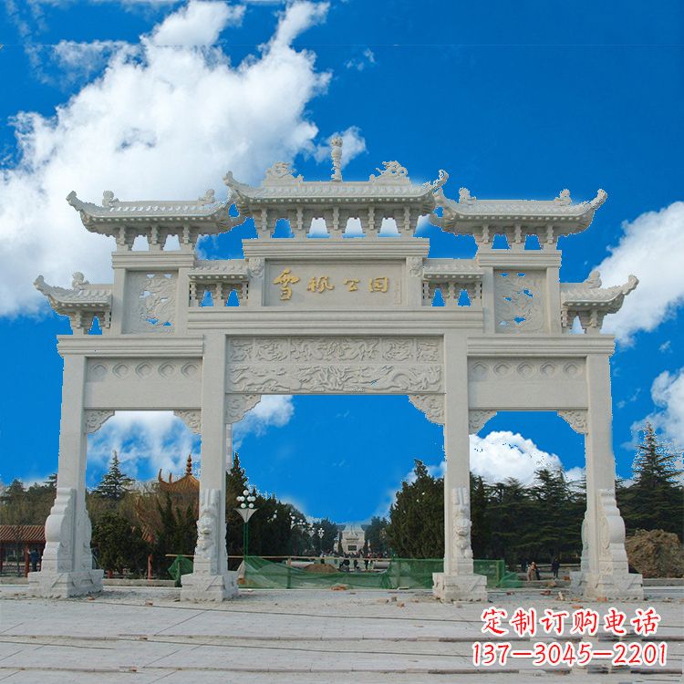 宜宾传承历史的精美汉白玉三门牌楼雕塑