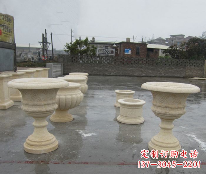 宜宾完美绽放——大理石花盆石雕