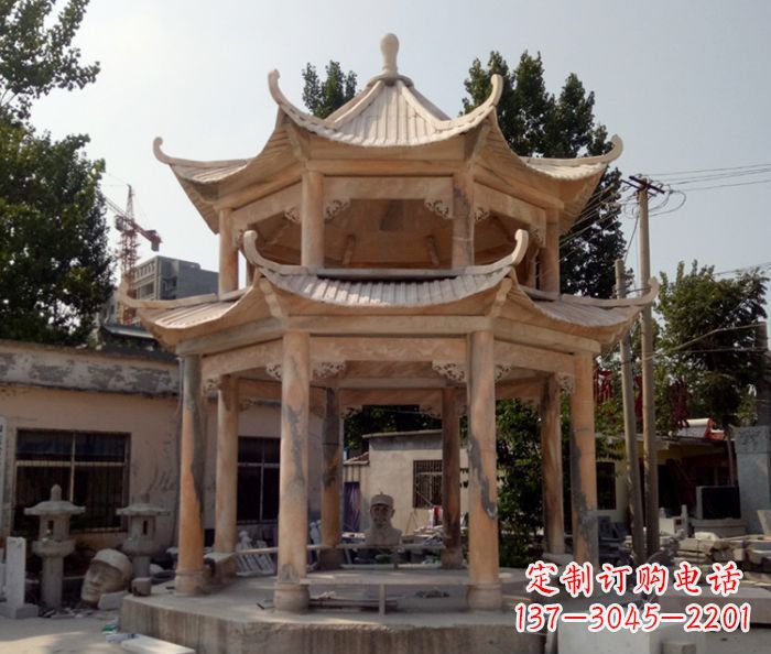 宜宾公园景观晚霞红双层石雕凉亭