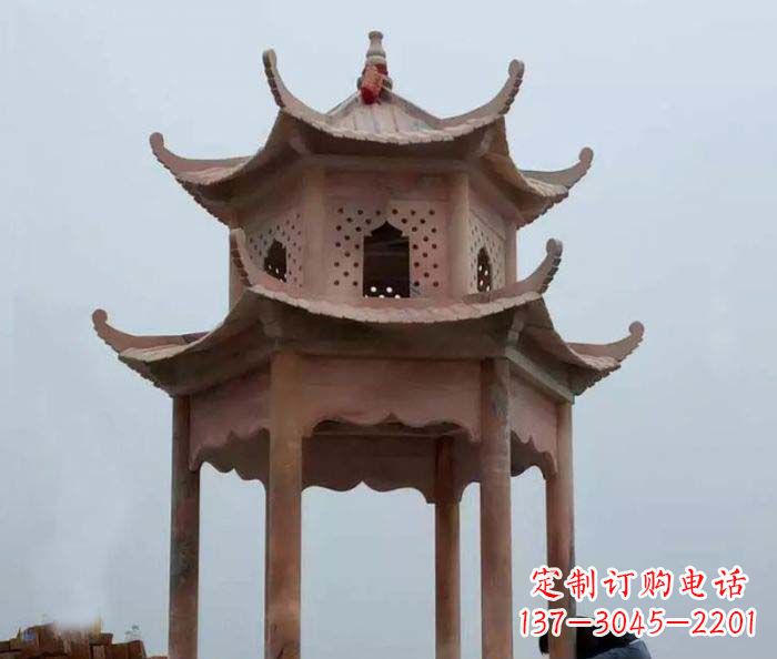 宜宾中领雕塑双层六角石雕凉亭