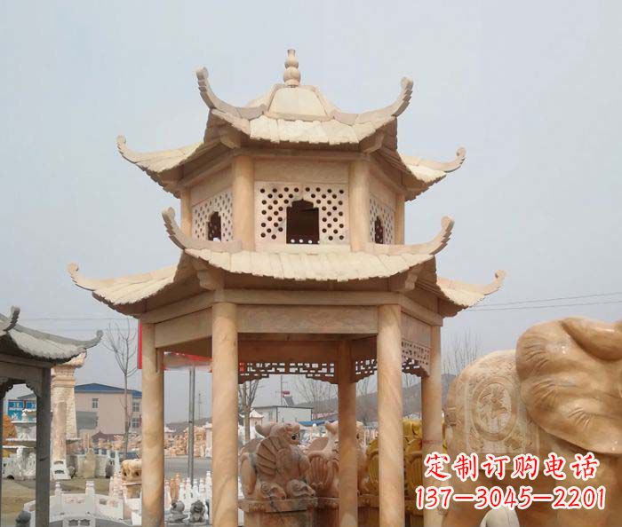 宜宾红双层六角石凉亭雕塑