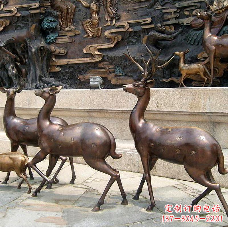 宜宾古铜色梅花鹿铜雕精美塑型
