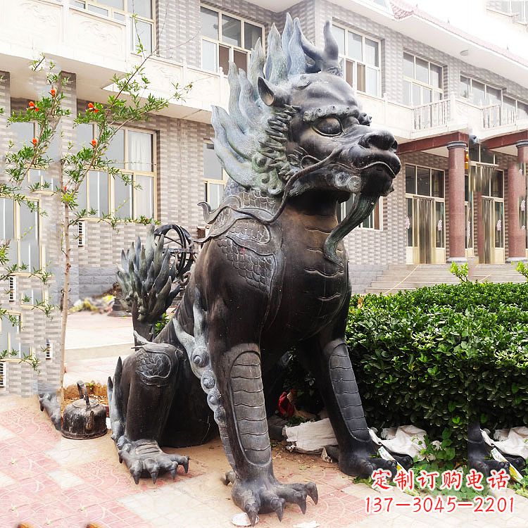 宜宾古铜色镇宅铜麒麟雕塑,精美绝伦!