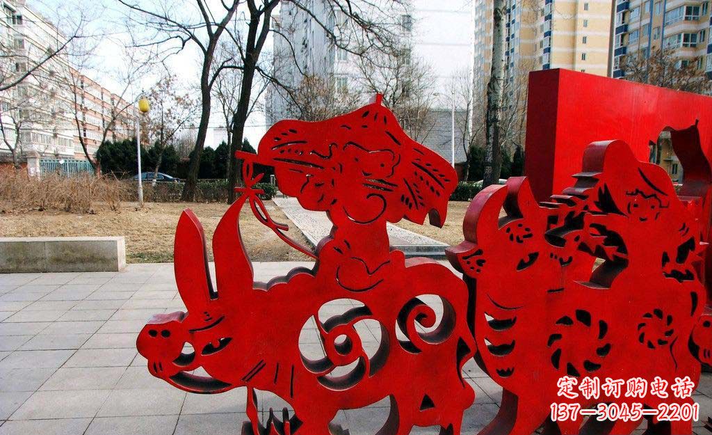 宜宾广场不锈钢剪纸牧童牛雕塑