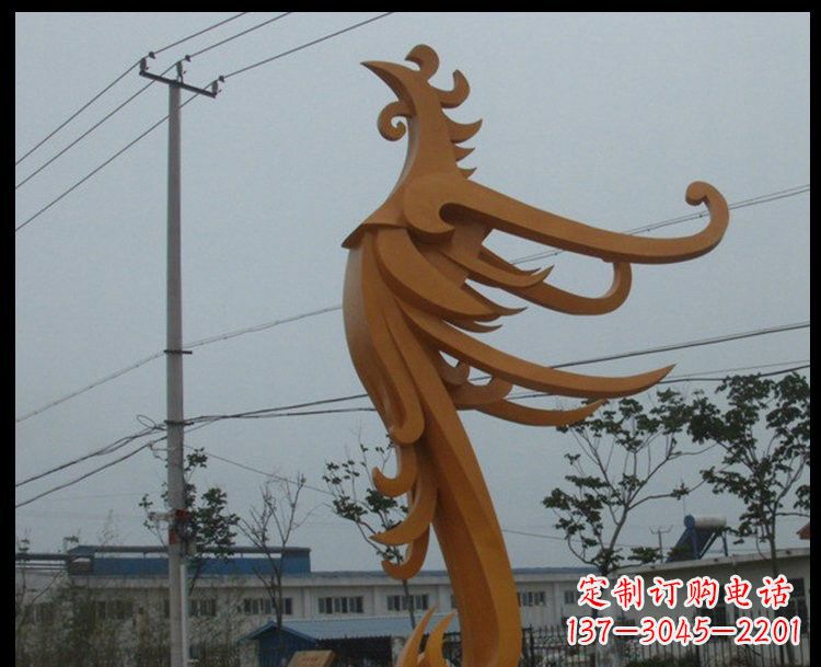 宜宾新中式风格不锈钢金色凤凰雕塑