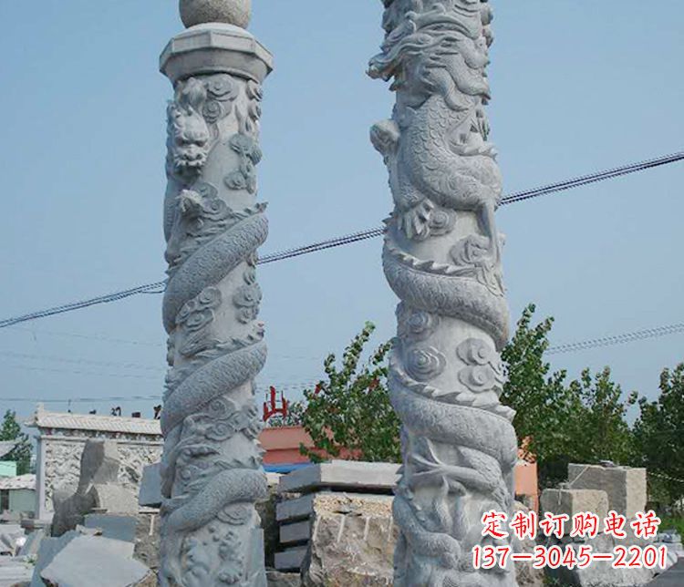 宜宾广场大理石盘龙柱景观石雕_1