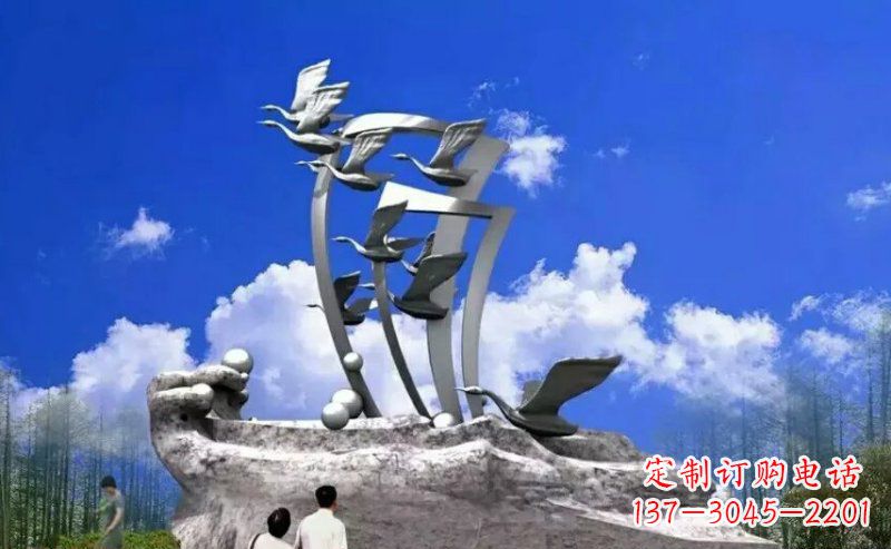 宜宾中领雕塑:大雁不锈钢雕塑,质感优雅