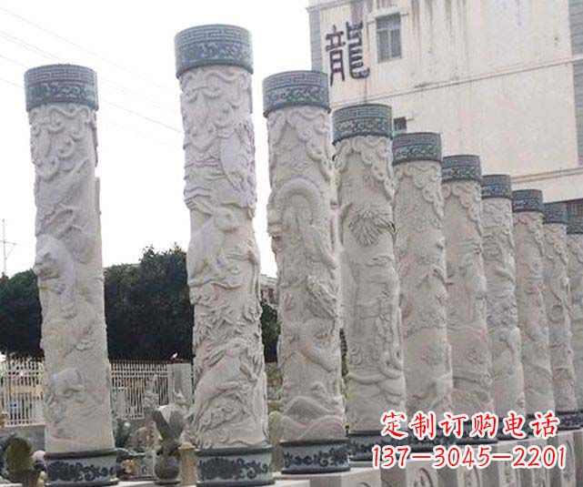 宜宾广场景观大理石12生肖龙柱石雕