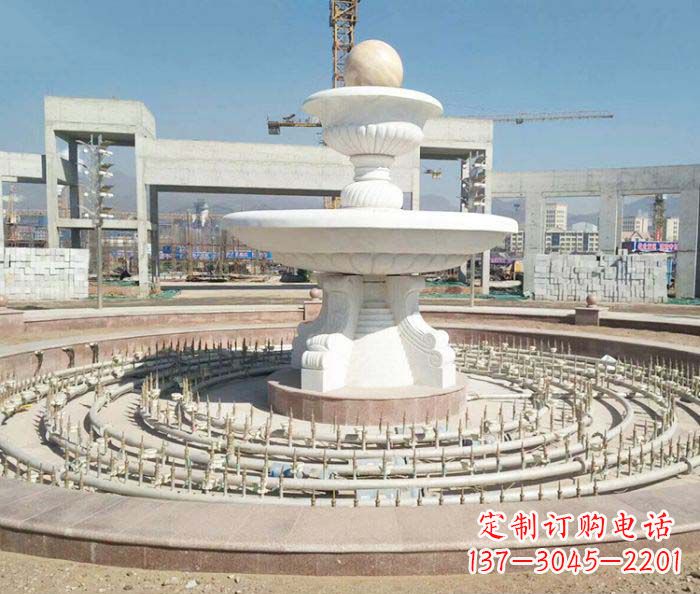 宜宾广场景观汉白玉风水球喷泉石雕