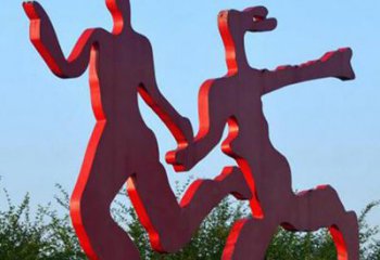 宜宾中领雕塑-多彩情侣跑步雕塑