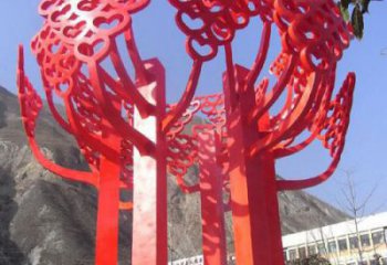 宜宾不锈钢心形树叶大树雕塑，展示爱与生命