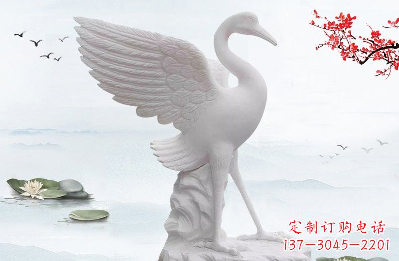 宜宾汉白玉公园动物仙鹤石雕