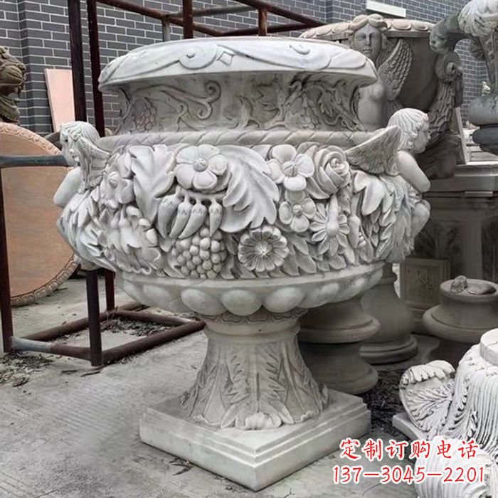 宜宾汉白玉欧式人物花盆石雕