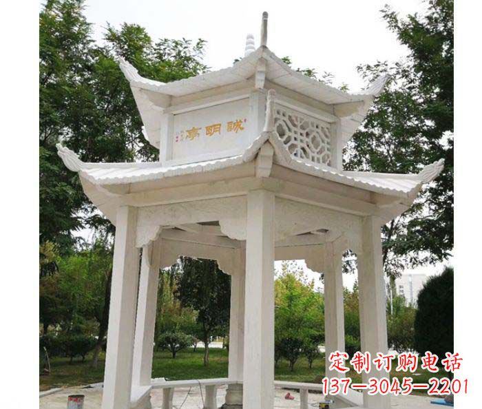 宜宾汉白玉双层六角凉亭公园石雕