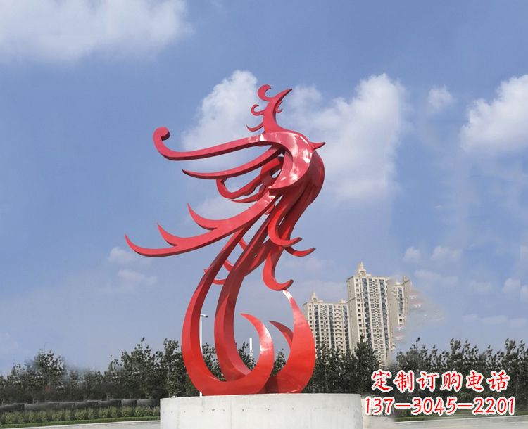 宜宾红色不锈钢抽象凤凰户外园林广场景观动物雕塑